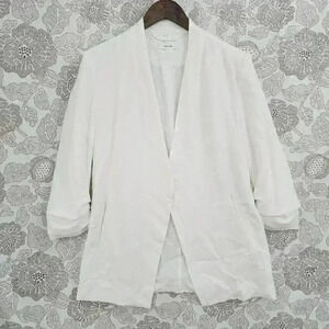 Mod Ref Open Front White Blazer Women's M Ruched Sleeve 3441C